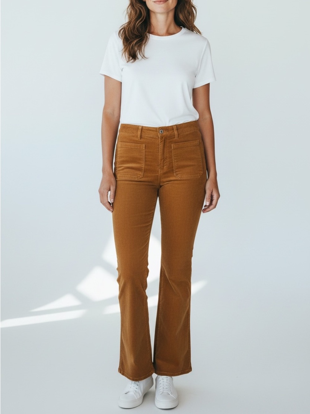 TRISTAN Brown Corduroy Flared Leg Patch Pocket Pants Size 14